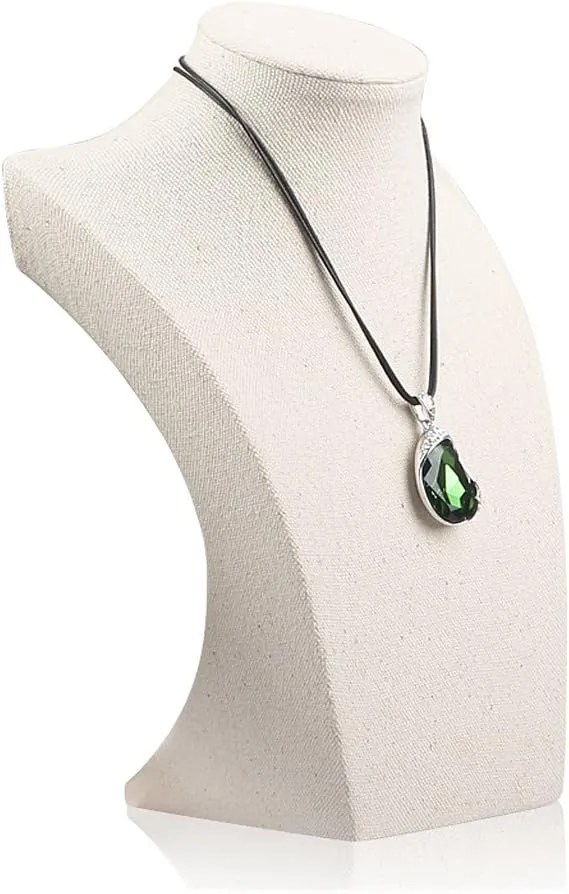 Oirlv Linen Necklace Display Bust 3D Necklace Organizer Jewelry Display Holder (H-11.8inches)