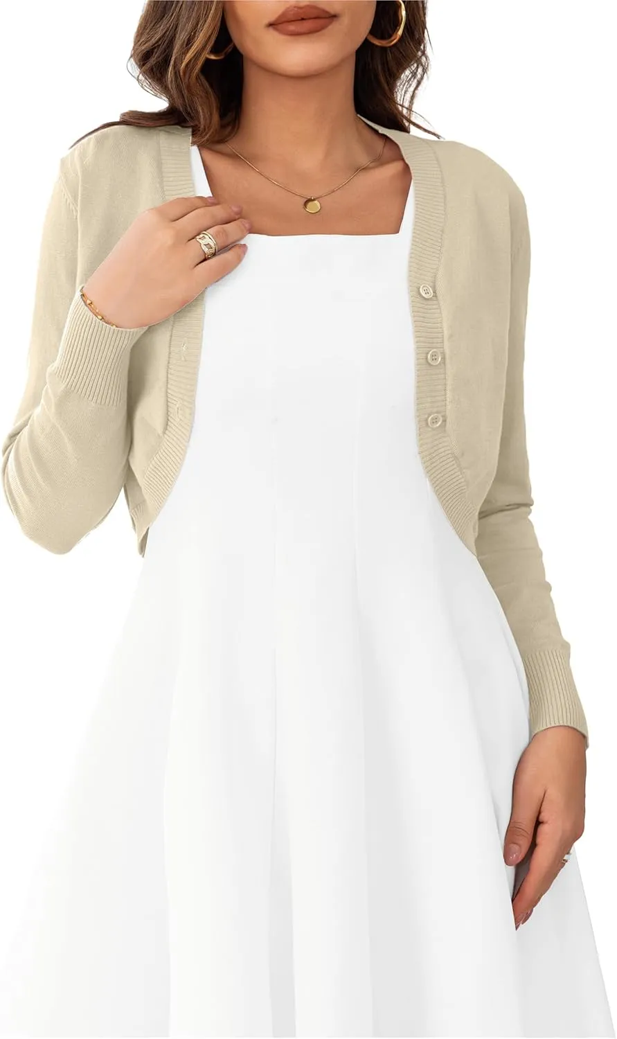 OmicGot Women's Long Sleeve Cropped Cardigan Sweaters Open Front Bolero Shrug for Dresses S-XL