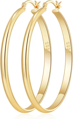 OOOPEL 3mm Wide Large Gold/Silver Hoop Earrings Sterling Silver Hoop Earrings For Women Big Gold Hoops Hypoallergenic 925 Sterling Sliver Earrings Hoops 30/40/50/60mm