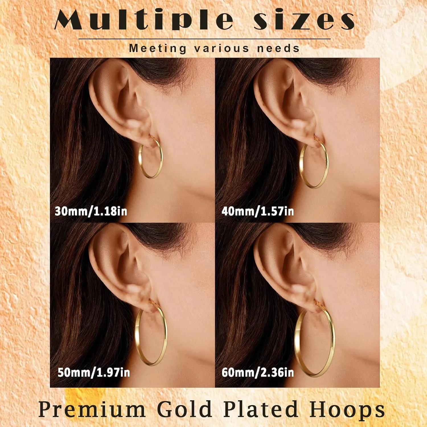 OOOPEL 3mm Wide Large Gold/Silver Hoop Earrings Sterling Silver Hoop Earrings For Women Big Gold Hoops Hypoallergenic 925 Sterling Sliver Earrings Hoops 30/40/50/60mm