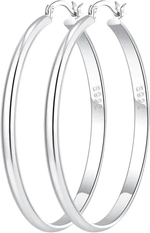 OOOPEL 3mm Wide Large Gold/Silver Hoop Earrings Sterling Silver Hoop Earrings For Women Big Gold Hoops Hypoallergenic 925 Sterling Sliver Earrings Hoops 30/40/50/60mm