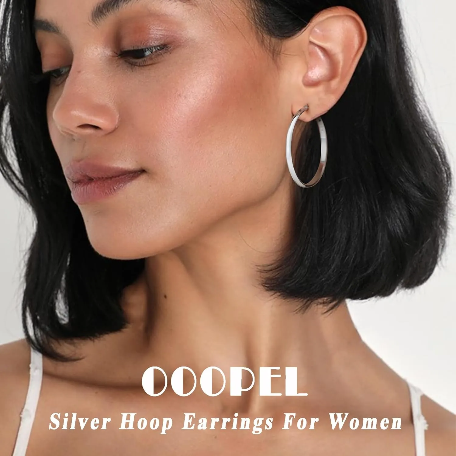 OOOPEL 3mm Wide Large Gold/Silver Hoop Earrings Sterling Silver Hoop Earrings For Women Big Gold Hoops Hypoallergenic 925 Sterling Sliver Earrings Hoops 30/40/50/60mm