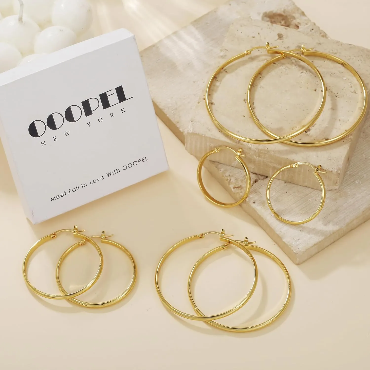 OOOPEL 3mm Wide Large Gold/Silver Hoop Earrings Sterling Silver Hoop Earrings For Women Big Gold Hoops Hypoallergenic 925 Sterling Sliver Earrings Hoops 30/40/50/60mm