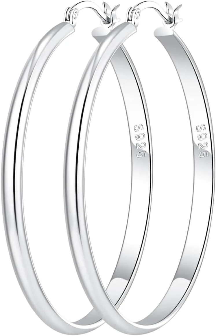 OOOPEL 3mm Wide Large Gold/Silver Hoop Earrings Sterling Silver Hoop Earrings For Women Big Gold Hoops Hypoallergenic 925 Sterling Sliver Earrings Hoops 30/40/50/60mm