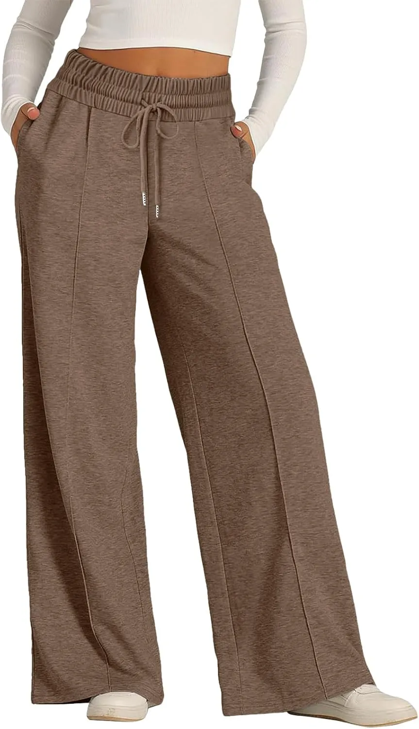 Oversized Wide Leg Sweatpants Women Elastic Drawstring Straight Leg Sweatpants Low Waisted Baggy Lounge Pants Pocket