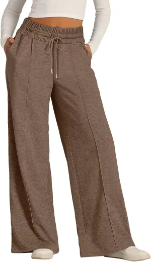 Oversized Wide Leg Sweatpants Women Elastic Drawstring Straight Leg Sweatpants Low Waisted Baggy Lounge Pants Pocket