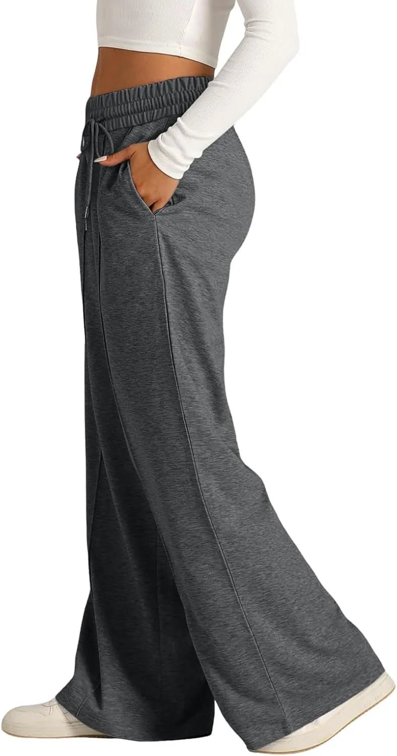 Oversized Wide Leg Sweatpants Women Elastic Drawstring Straight Leg Sweatpants Low Waisted Baggy Lounge Pants Pocket