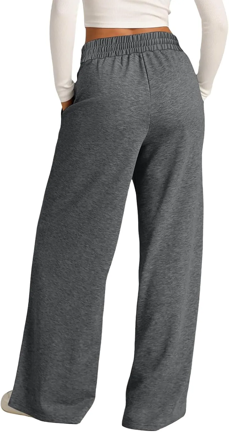 Oversized Wide Leg Sweatpants Women Elastic Drawstring Straight Leg Sweatpants Low Waisted Baggy Lounge Pants Pocket