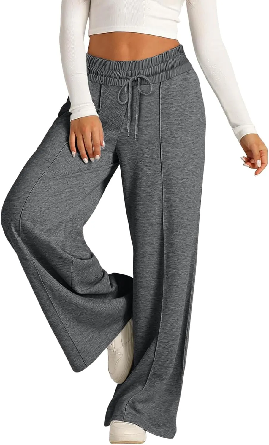 Oversized Wide Leg Sweatpants Women Elastic Drawstring Straight Leg Sweatpants Low Waisted Baggy Lounge Pants Pocket