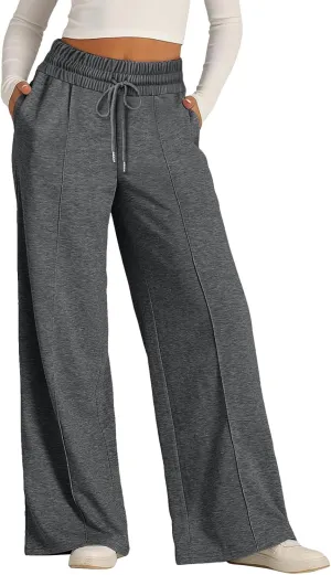 Oversized Wide Leg Sweatpants Women Elastic Drawstring Straight Leg Sweatpants Low Waisted Baggy Lounge Pants Pocket