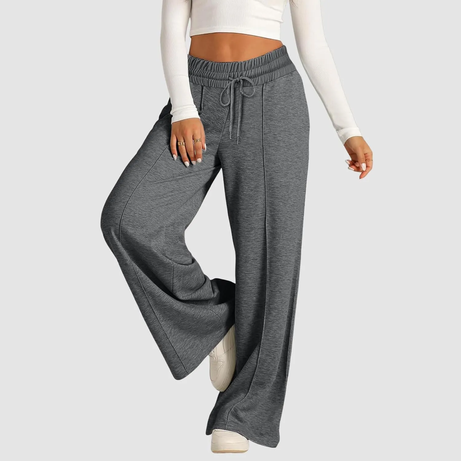 Oversized Wide Leg Sweatpants Women Elastic Drawstring Straight Leg Sweatpants Low Waisted Baggy Lounge Pants Pocket