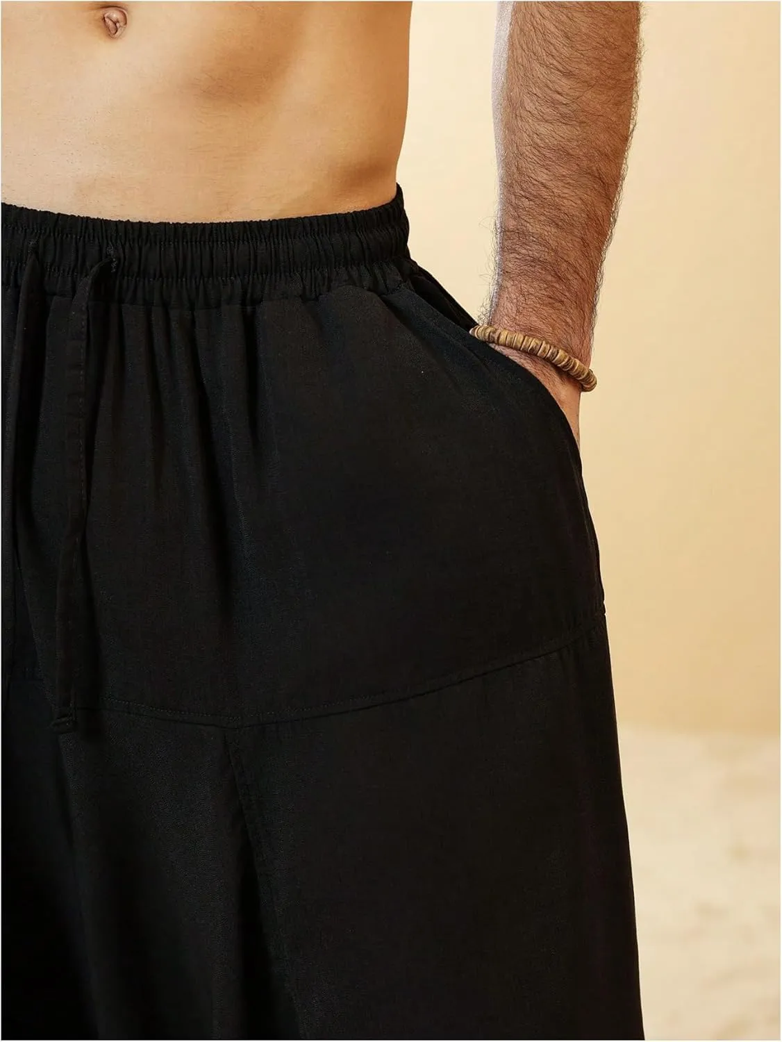 OYOANGLE Men's Hippie Harem Pants Elastic Drawstring Waist Loose Fit Drop Crotch Jogger Trousers