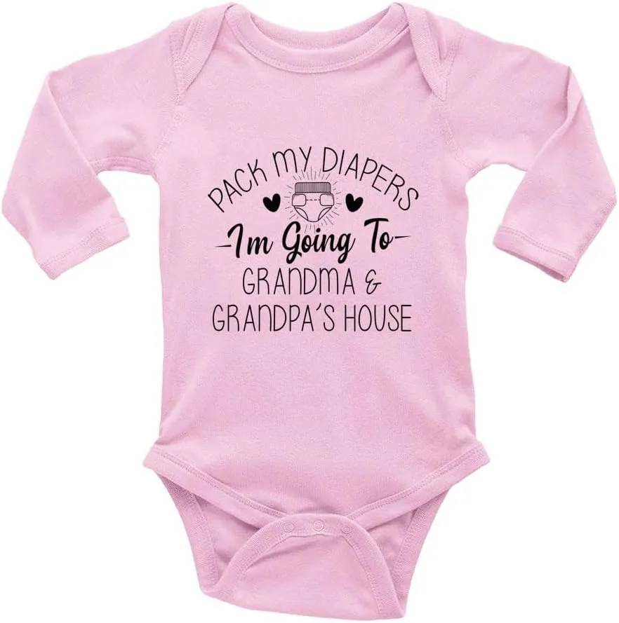 Pack My Diaper Bag I'm Going to Grandma's House Baby Rompers Bodysuit Infant Long Sleeve Playsuit