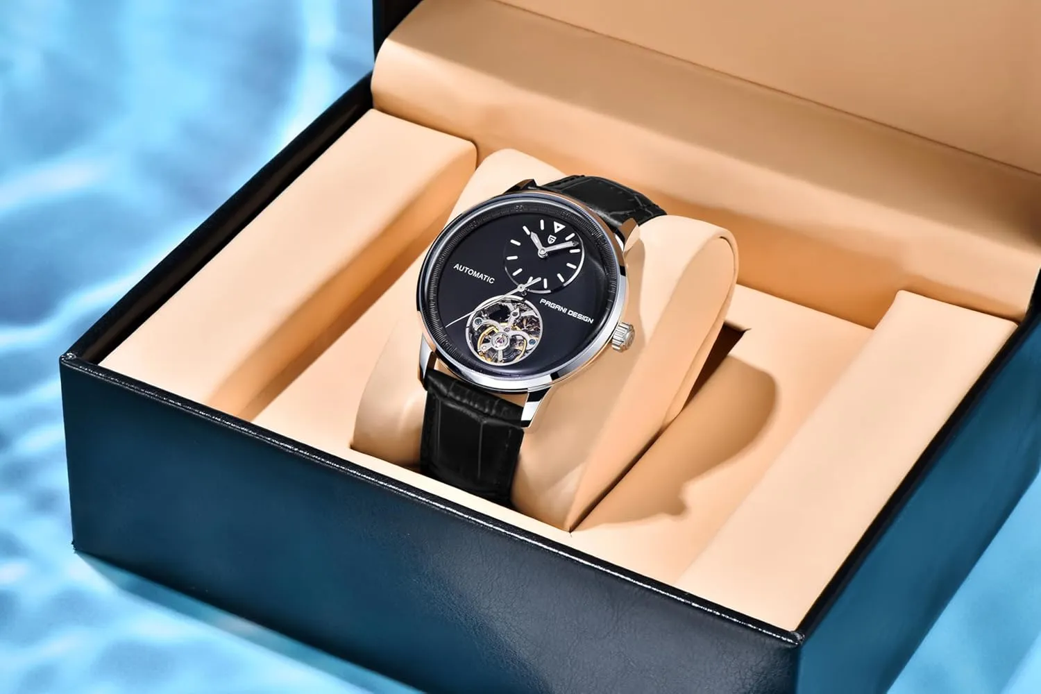 Pagani Design Men's Automatic Mechanical Watch Exposed Mechanical Movement 42mm 316L Stainless Steel with PU Leather Strap 100m Water Resistant (10ATM) Self-Winding Sapphire Crystal Glass