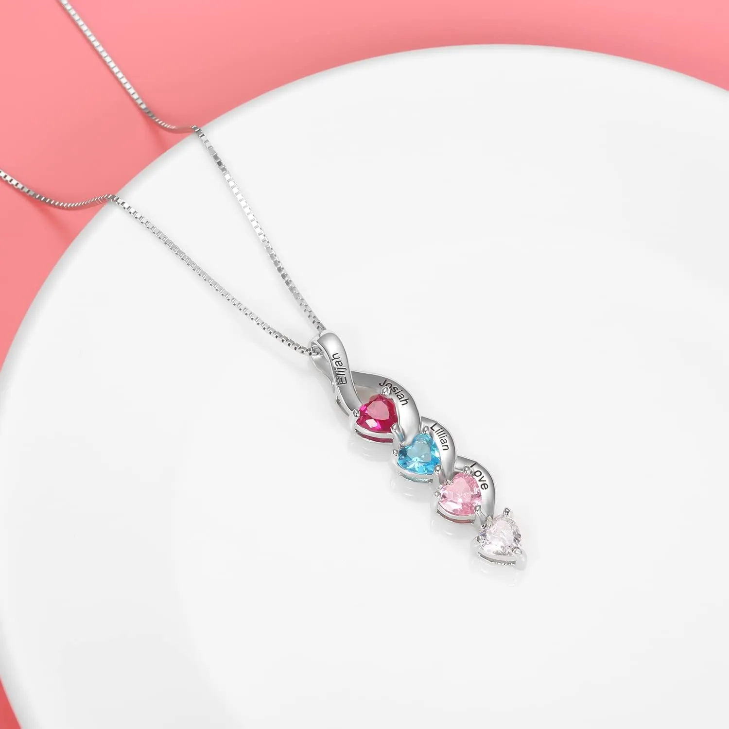 Personalized Birthstone Necklace Engraved Name for Women - Custom Mother and Kids Name Pendant Necklace with 1-5 Stones in 925 Sterling Silver for Mother's Day Gift