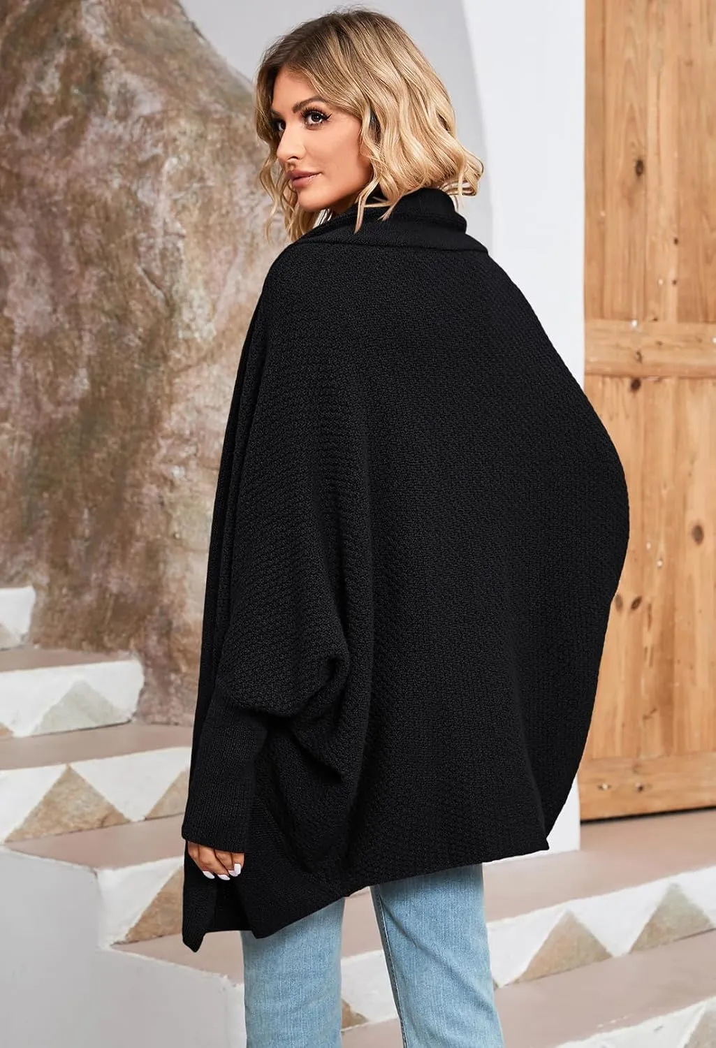 Pink Queen Cardigan Sweaters for Women Oversized Chunky Kimono Slouchy Wrap Batwing Sleeve Open Front Outwear Coat