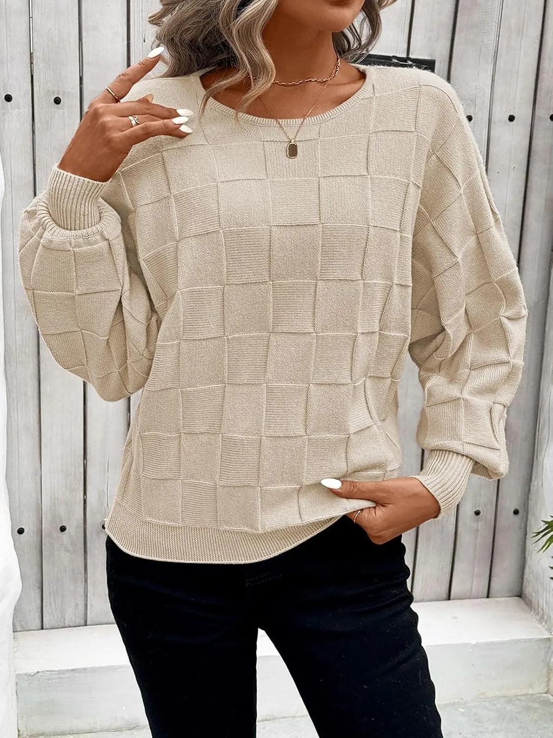 Pink Queen Women's Fall Sweaters 2024 Casual Long Batwing Sleeve Oversized Crewneck Pullover Winter Fashion Trendy Outfits