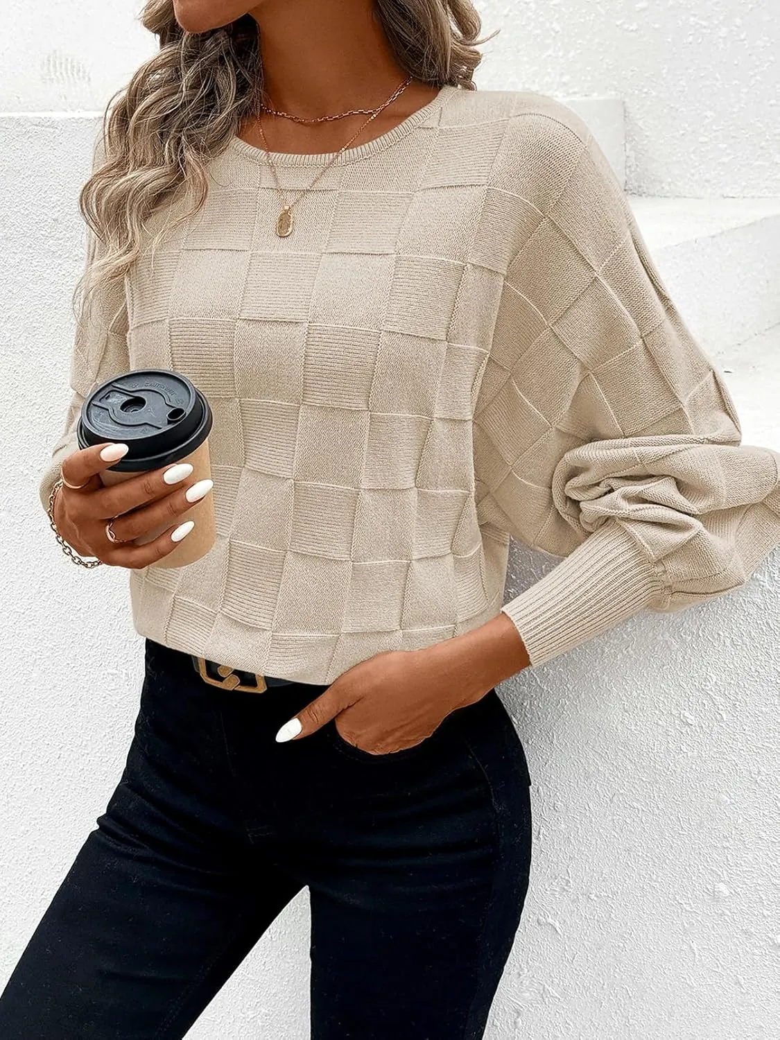 Pink Queen Women's Fall Sweaters 2024 Casual Long Batwing Sleeve Oversized Crewneck Pullover Winter Fashion Trendy Outfits