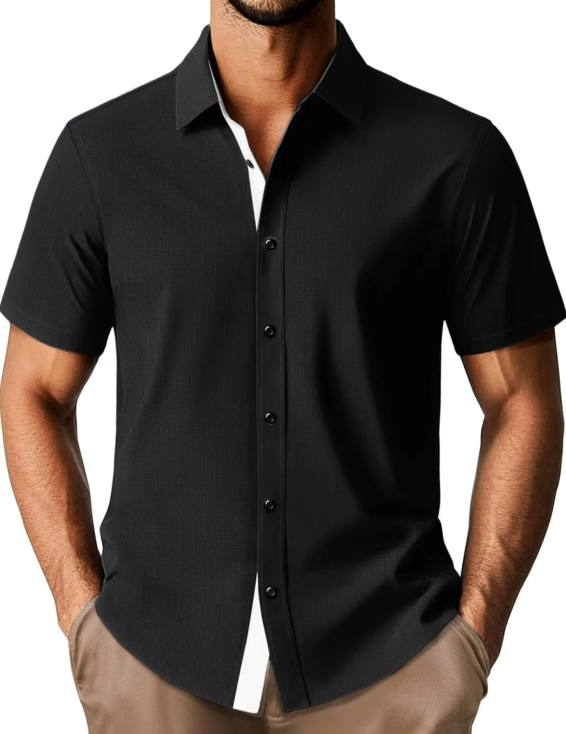 PJ PAUL JONES Mens Short Sleeve Button Down Shirts Casual Stylish Wrinkle-Free Untuckit Dress Shirt