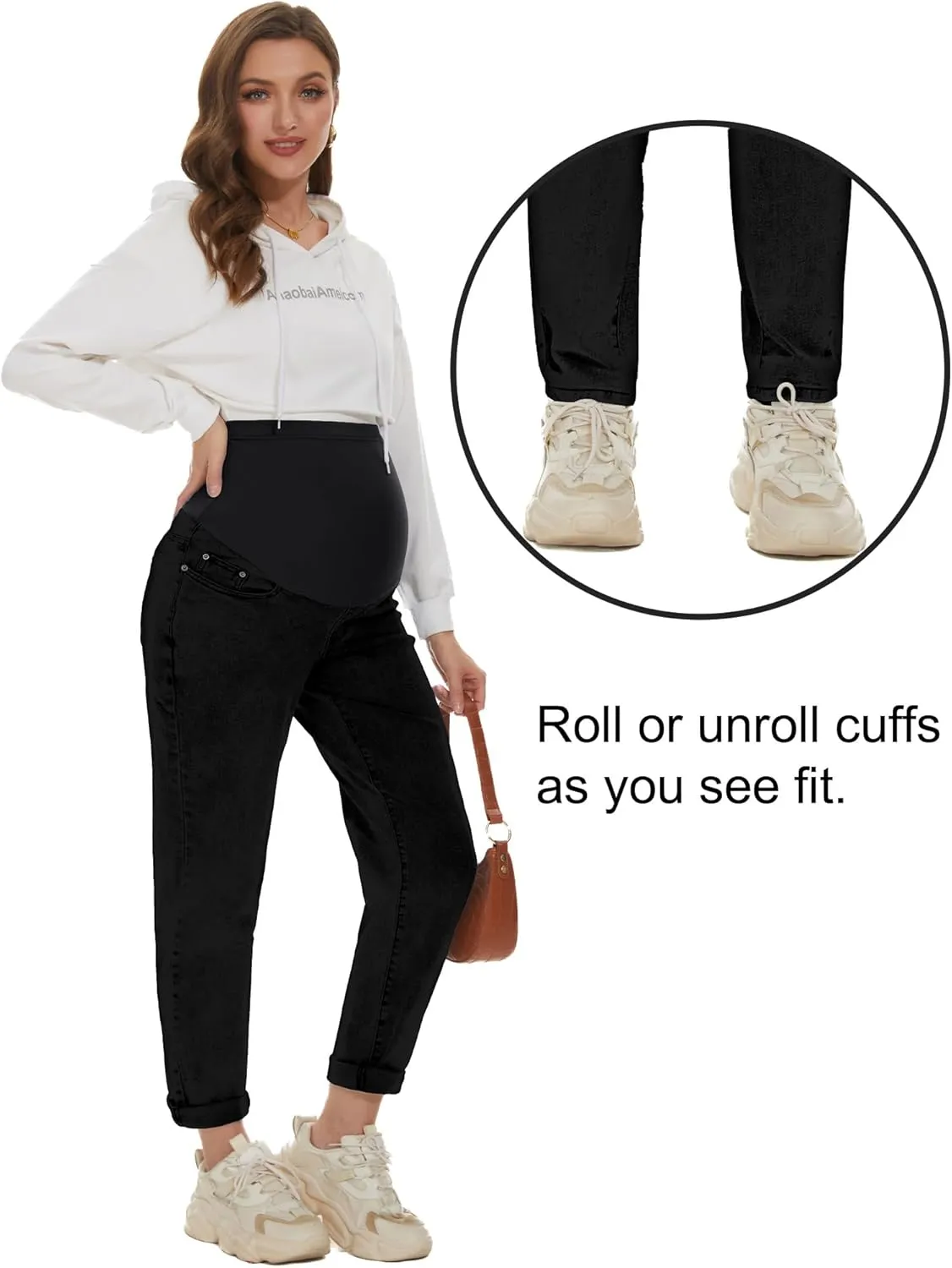 POSHGLAM Women's Maternity Jeans Over Belly Comfy Stretch Boyfriend Jeans Loose Pregnancy Pants, S-XXL