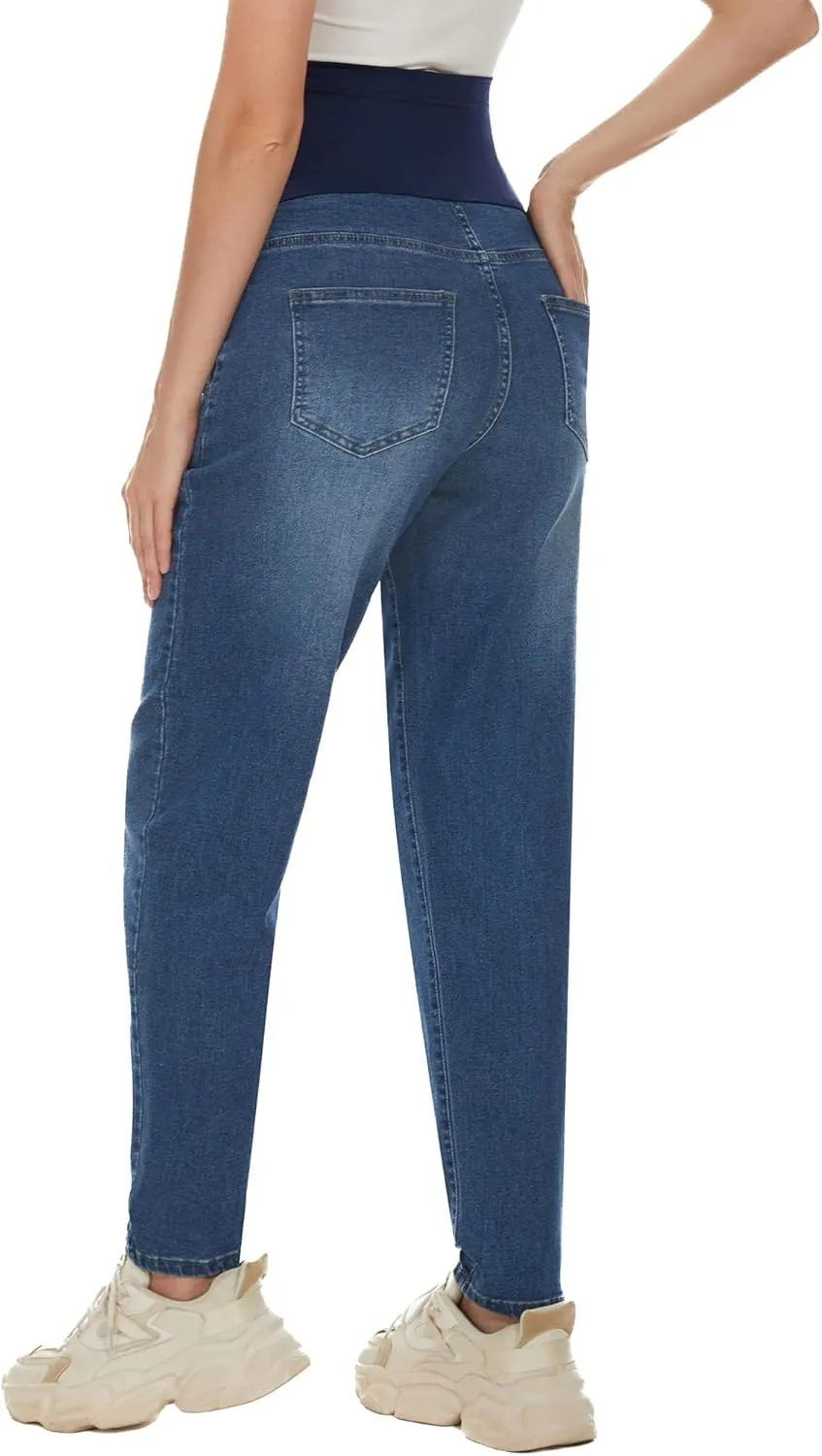 POSHGLAM Women's Maternity Jeans Over Belly Comfy Stretch Boyfriend Jeans Loose Pregnancy Pants, S-XXL