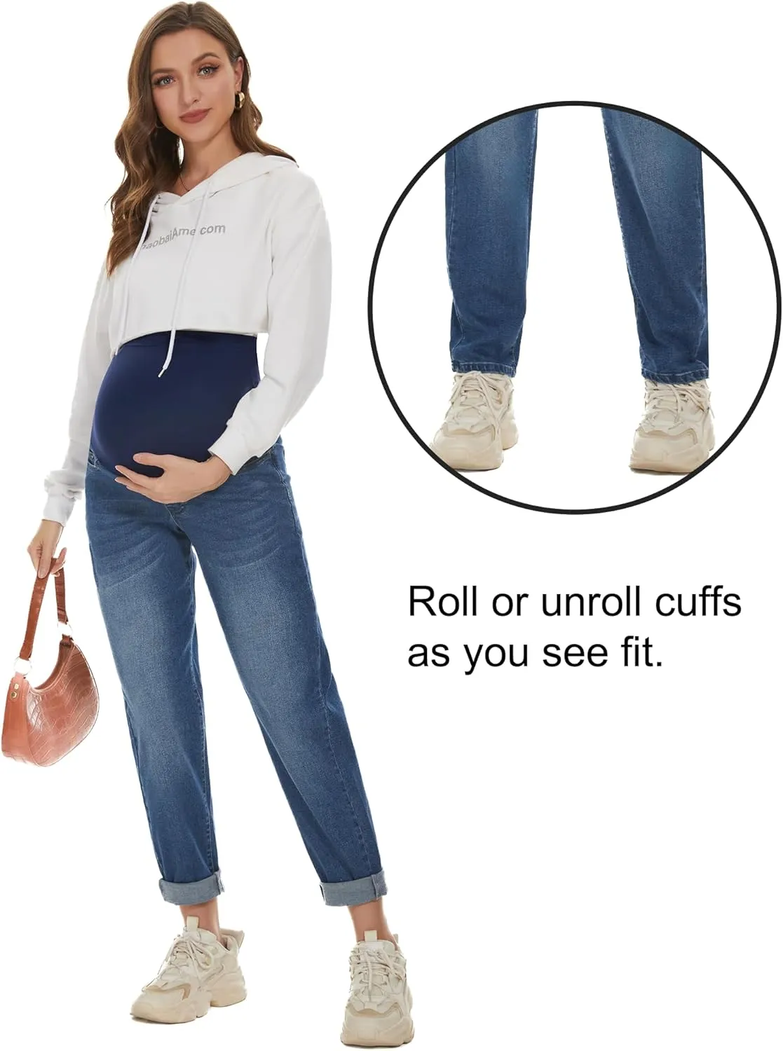 POSHGLAM Women's Maternity Jeans Over Belly Comfy Stretch Boyfriend Jeans Loose Pregnancy Pants, S-XXL