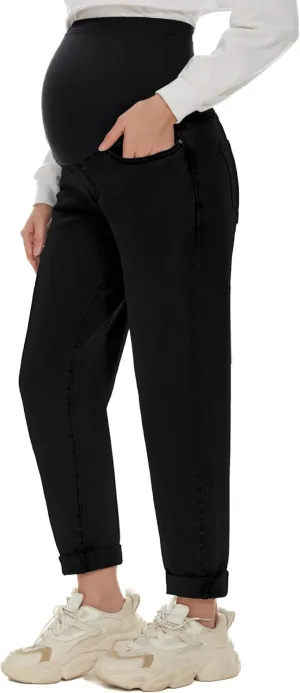 POSHGLAM Women's Maternity Jeans Over Belly Comfy Stretch Boyfriend Jeans Loose Pregnancy Pants, S-XXL