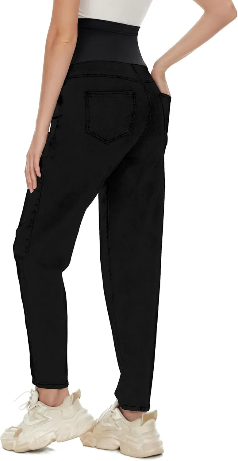 POSHGLAM Women's Maternity Jeans Over Belly Comfy Stretch Boyfriend Jeans Loose Pregnancy Pants, S-XXL