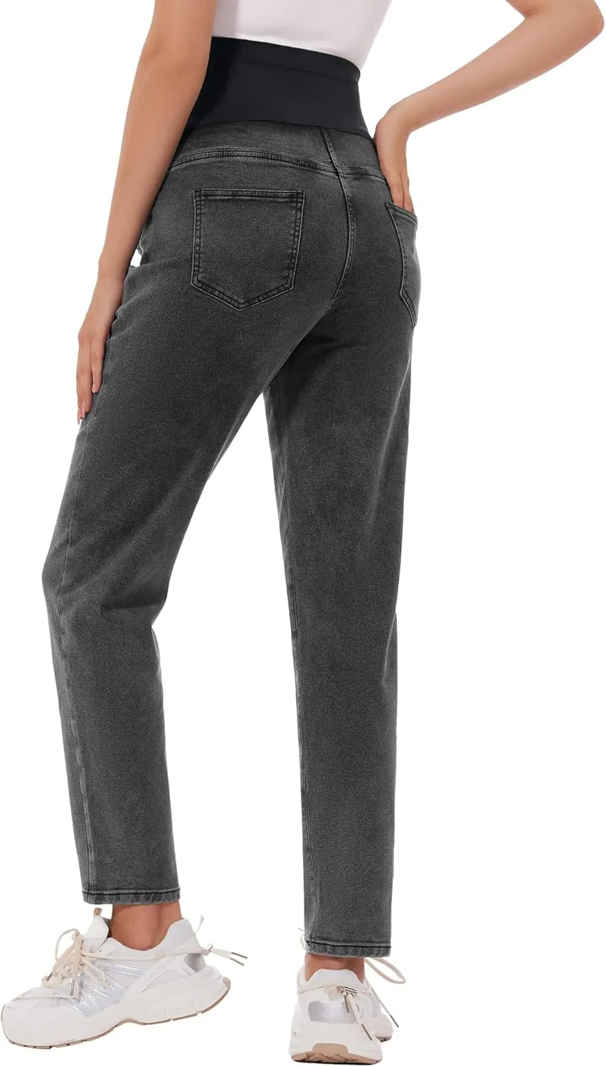 POSHGLAM Women's Maternity Jeans Over Belly Comfy Stretch Boyfriend Jeans Loose Pregnancy Pants, S-XXL