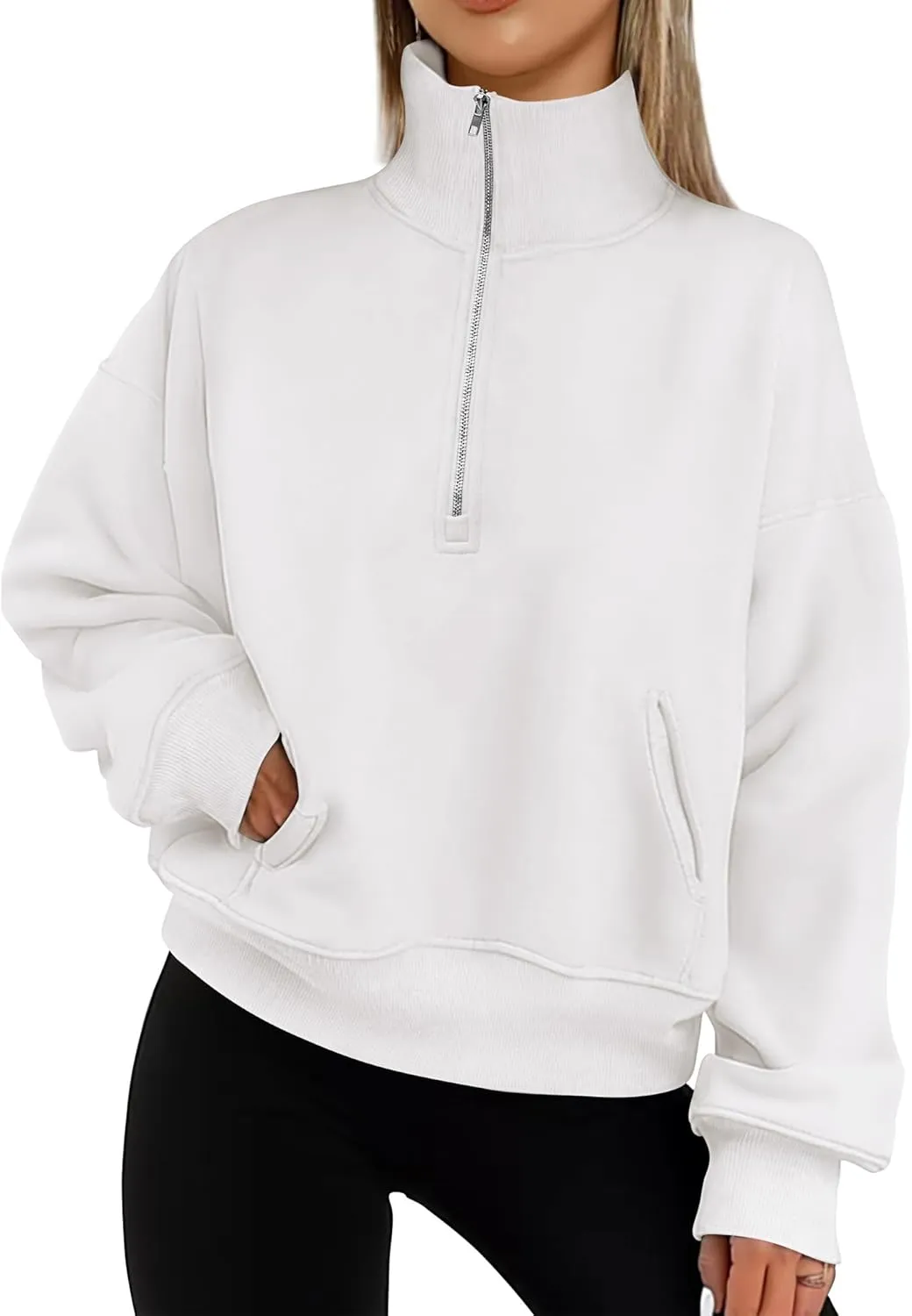 PRETTYGARDEN Women's Fall Fashion Half Zip Sweatshirts Long Sleeve Collared Cropped Pullover Tops Trendy Y2K Clothes