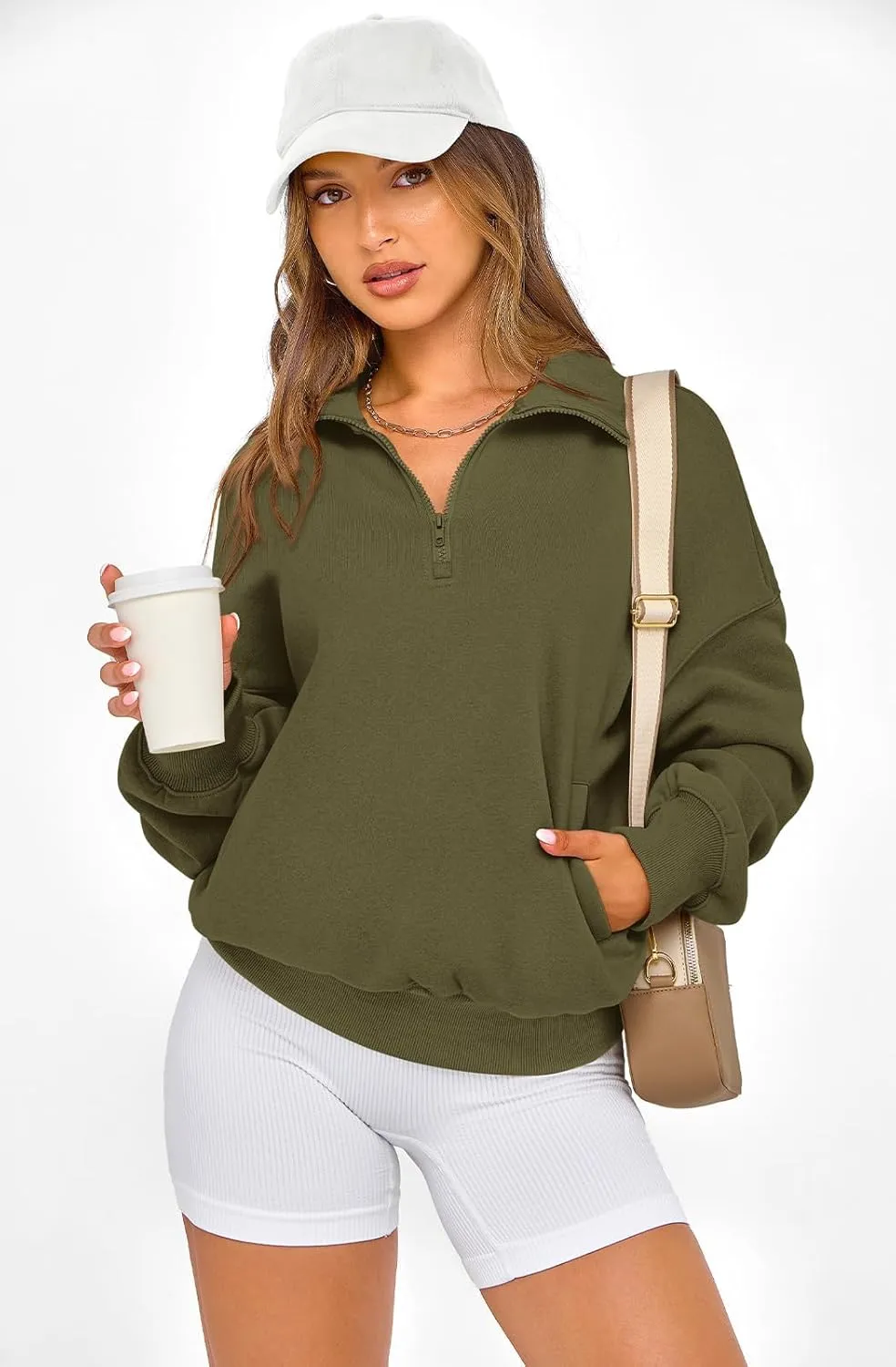 PRETTYGARDEN Womens Half Zip Sweatshirts Fleece Hoodies 2024 Trendy Long Sleeve Pullover Tops Fall Winter Outfits with Pocket