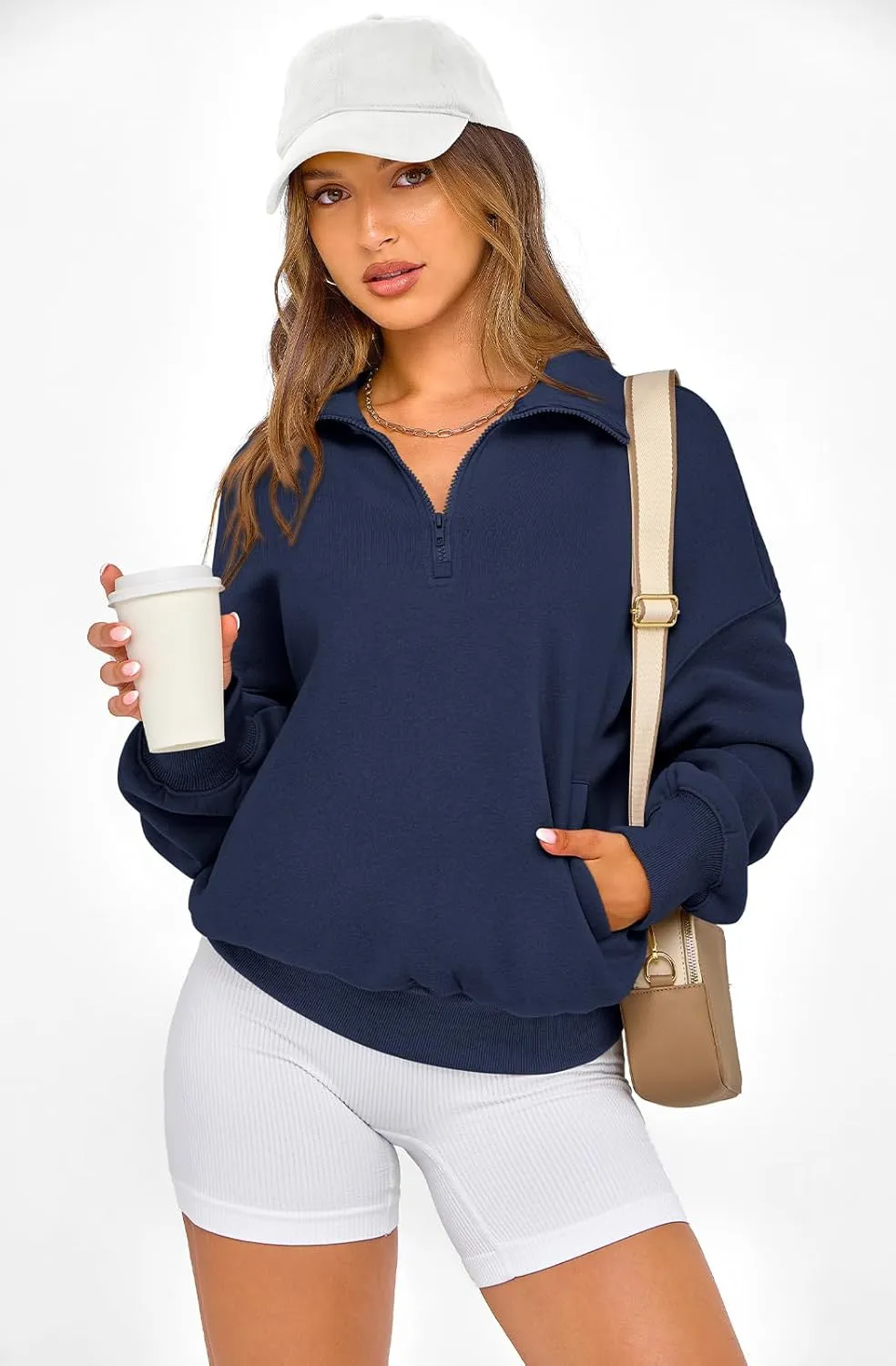 PRETTYGARDEN Womens Half Zip Sweatshirts Fleece Hoodies 2024 Trendy Long Sleeve Pullover Tops Fall Winter Outfits with Pocket