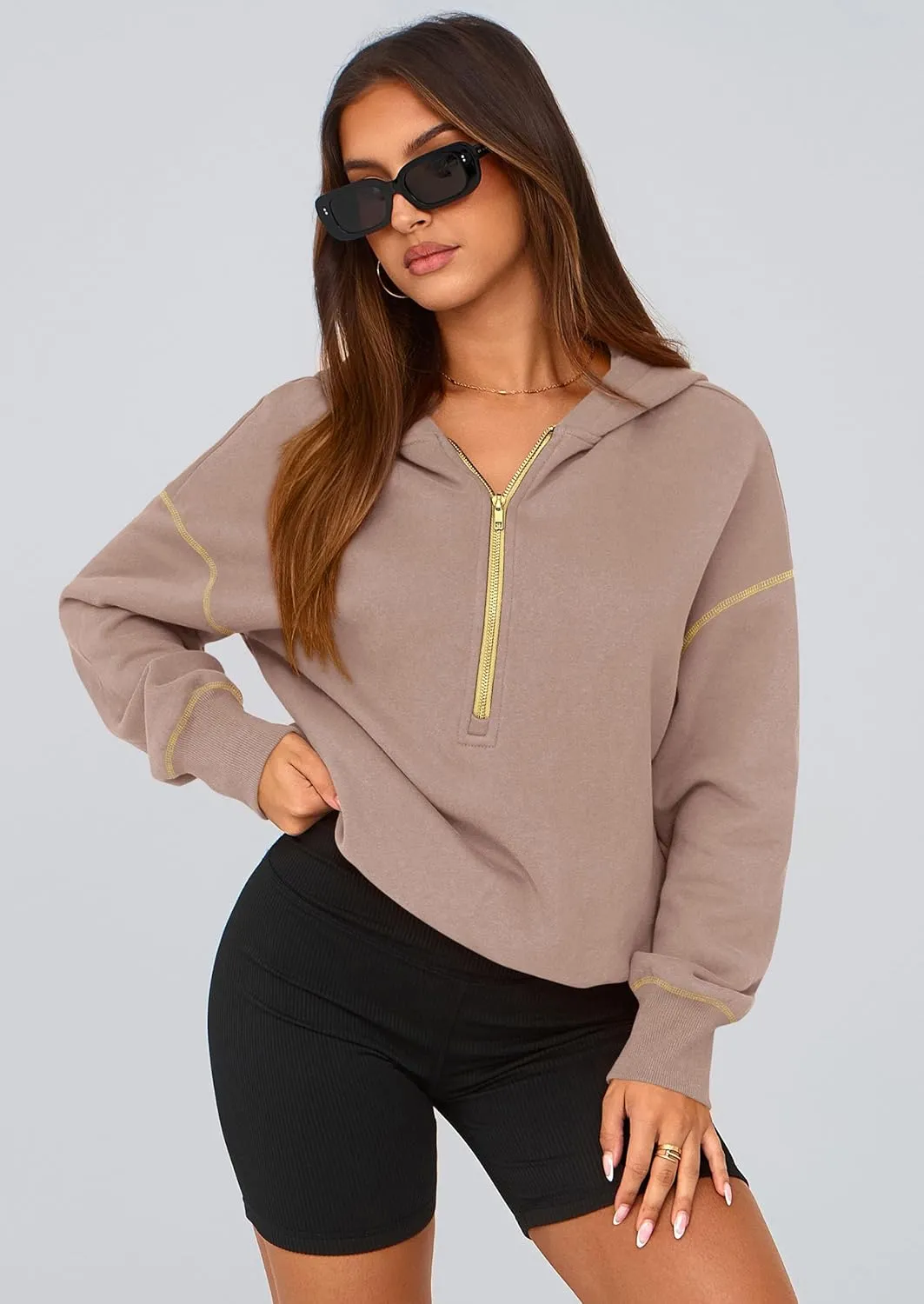 PRETTYGARDEN Women's Hooded Sweatshirts Long Sleeve Half Zip Cropped Hoodie Pullover Winter Fashion Clothes