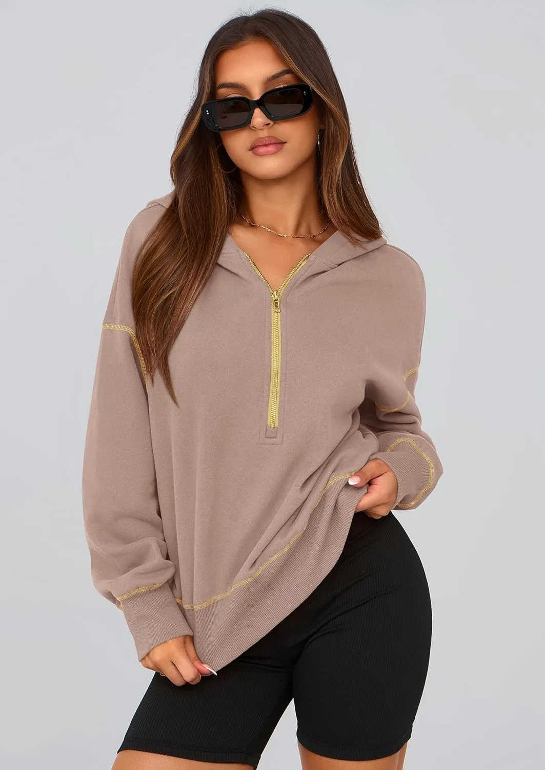 PRETTYGARDEN Women's Hooded Sweatshirts Long Sleeve Half Zip Cropped Hoodie Pullover Winter Fashion Clothes