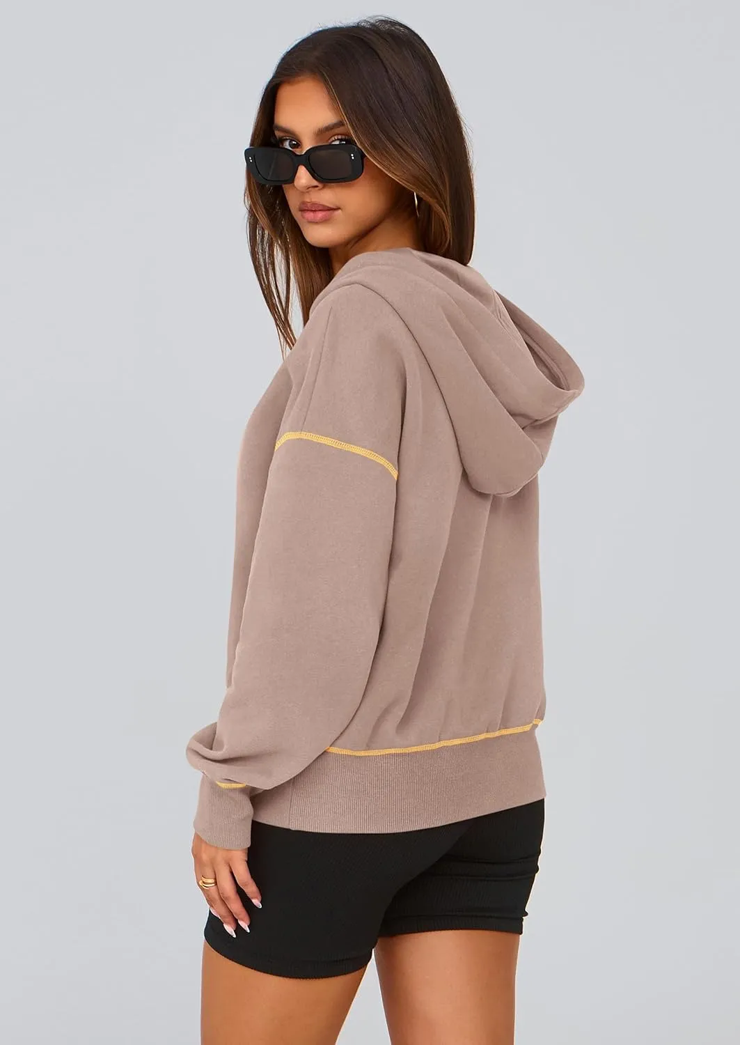 PRETTYGARDEN Women's Hooded Sweatshirts Long Sleeve Half Zip Cropped Hoodie Pullover Winter Fashion Clothes