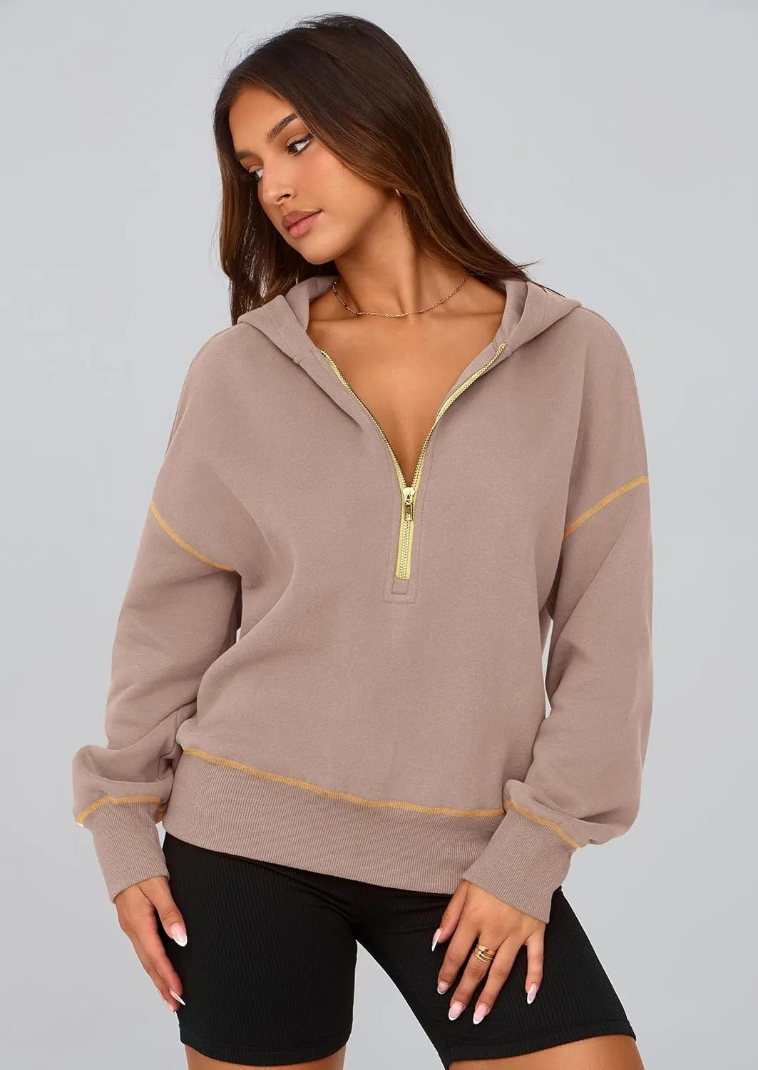 PRETTYGARDEN Women's Hooded Sweatshirts Long Sleeve Half Zip Cropped Hoodie Pullover Winter Fashion Clothes