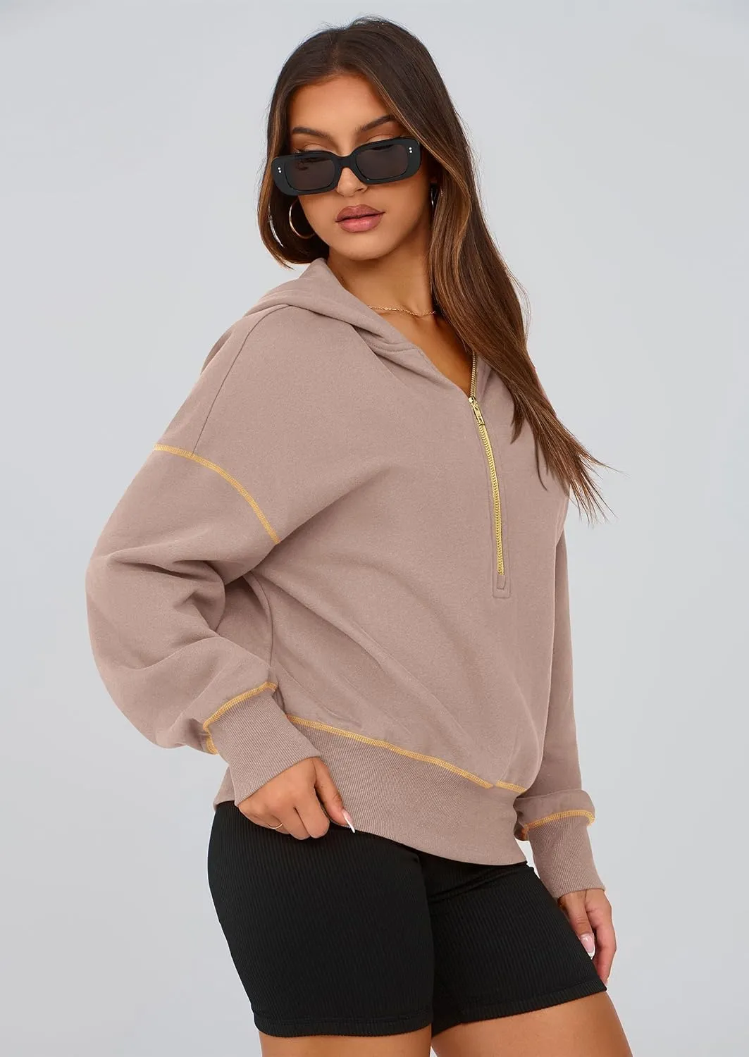 PRETTYGARDEN Women's Hooded Sweatshirts Long Sleeve Half Zip Cropped Hoodie Pullover Winter Fashion Clothes