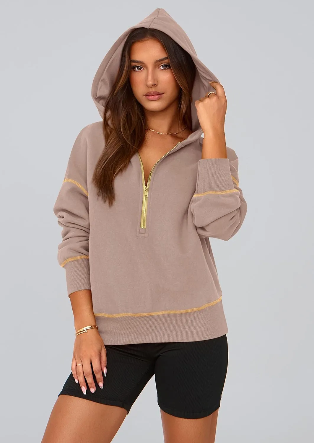 PRETTYGARDEN Women's Hooded Sweatshirts Long Sleeve Half Zip Cropped Hoodie Pullover Winter Fashion Clothes