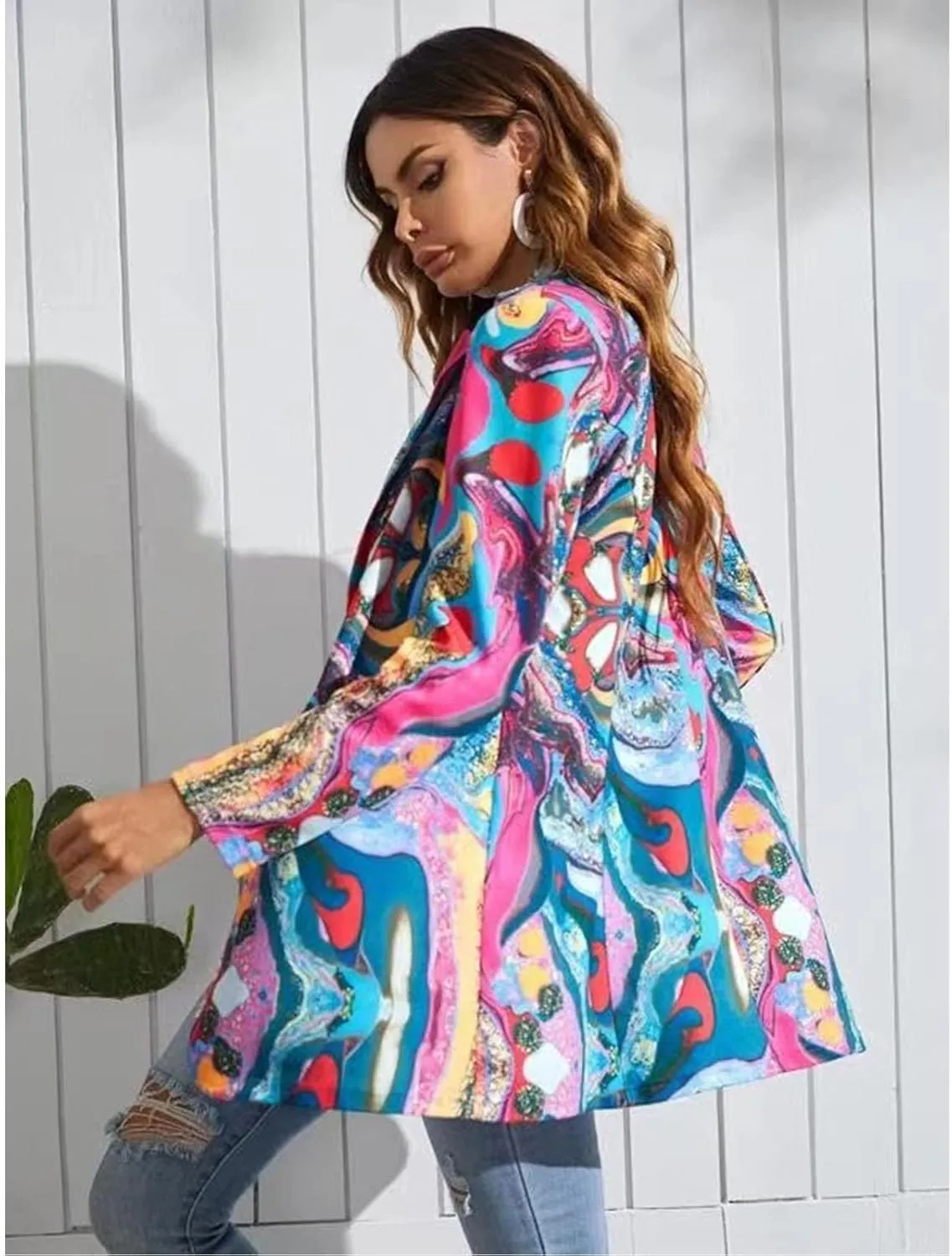 Printed Blazers for Women Colorful Women's Long Sleeves Notch Lapel Floral Blazer Casual Suit Jacket