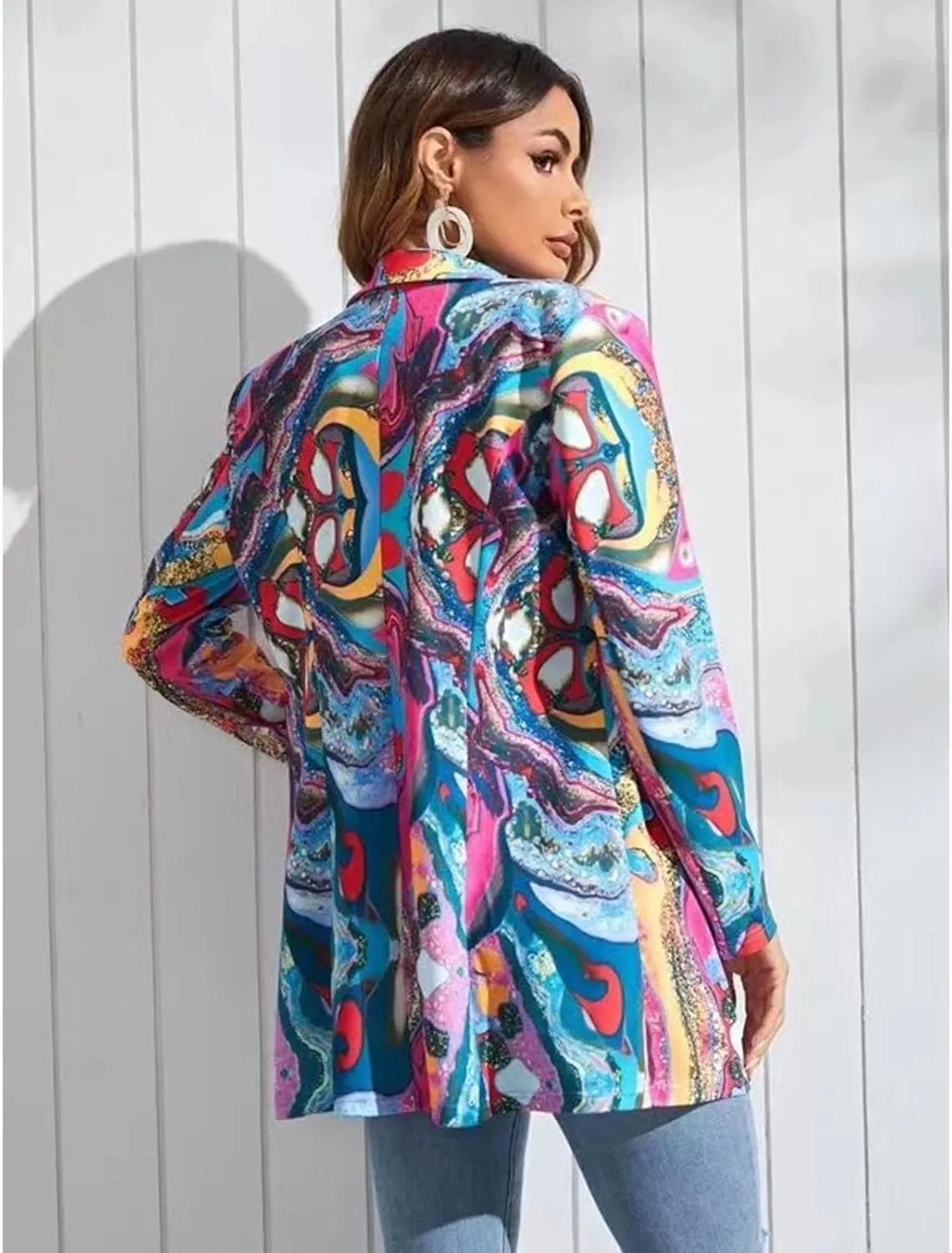 Printed Blazers for Women Colorful Women's Long Sleeves Notch Lapel Floral Blazer Casual Suit Jacket
