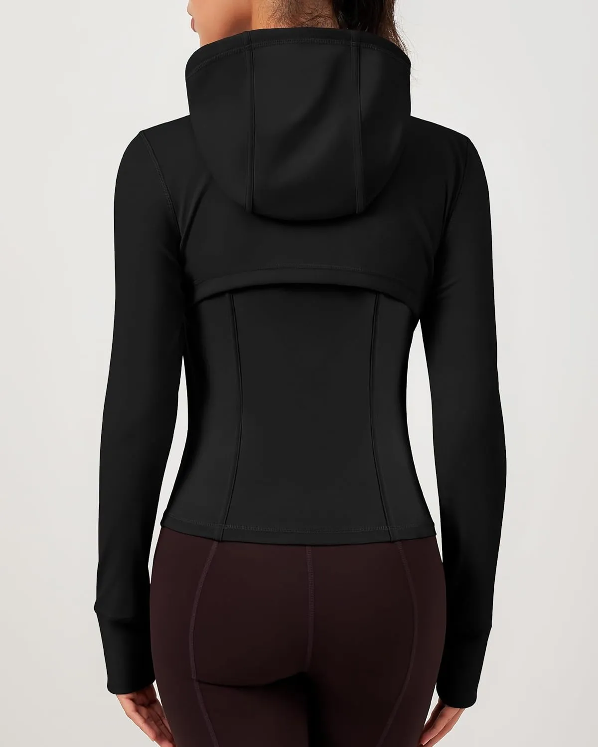 QUEENIEKE Hooded Workout Jacket for Women - Zip Up Athletic Running BBL Jacket Croped Tops with Back Mesh Vent & Thumb Holes