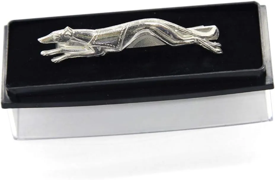 Racing Silver-Colored Tie Bar with Greyhound Dog, Made in France