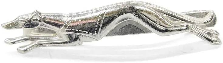 Racing Silver-Colored Tie Bar with Greyhound Dog, Made in France