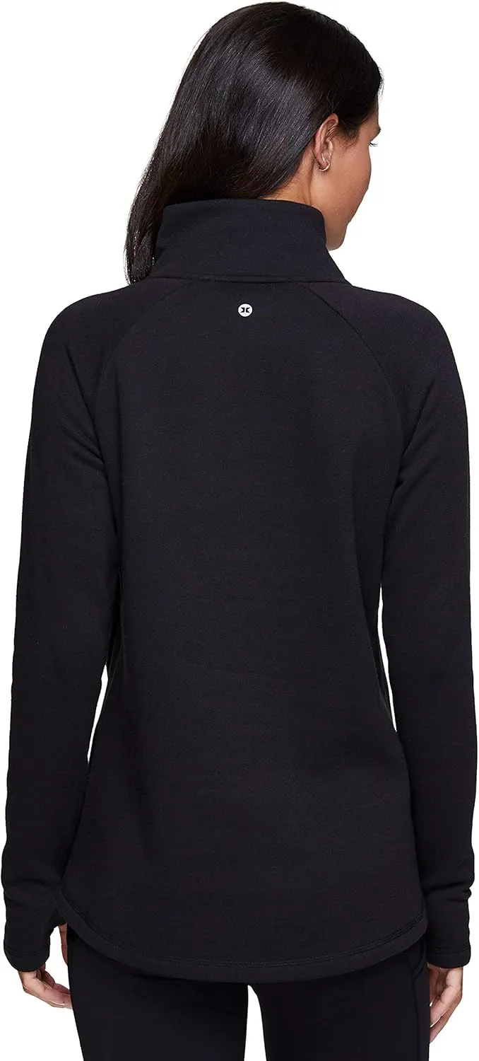 RBX Activewear Women's Fleece Sweatshirt Fashion Pullover With Pockets, Zip Mock Neck and Thumb Holes