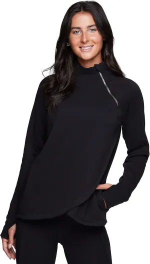 RBX Activewear Women's Fleece Sweatshirt Fashion Pullover With Pockets, Zip Mock Neck and Thumb Holes