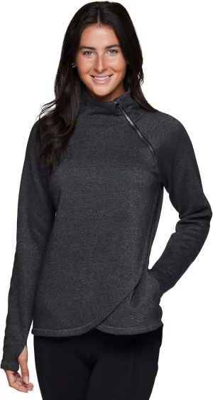 RBX Activewear Women's Fleece Sweatshirt Fashion Pullover With Pockets, Zip Mock Neck and Thumb Holes