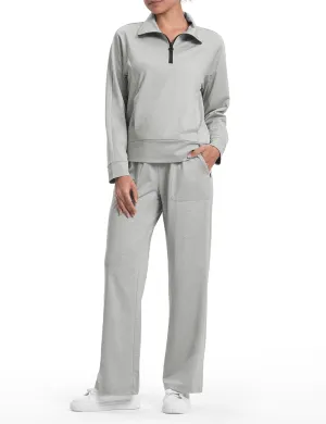 Rdruko Lounge Sets For Women 2 Piece Outfits Sweatsuit Half Zip Sweatshirts and Wide Leg SweatPants Tracksuit Suit
