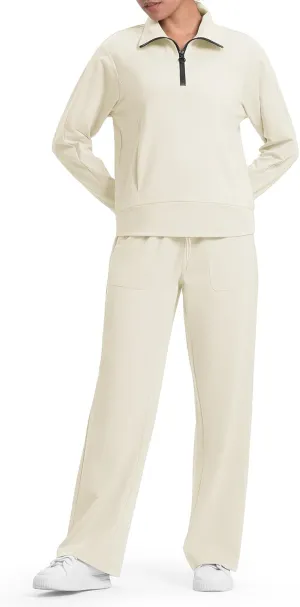 Rdruko Lounge Sets For Women 2 Piece Outfits Sweatsuit Half Zip Sweatshirts and Wide Leg SweatPants Tracksuit Suit