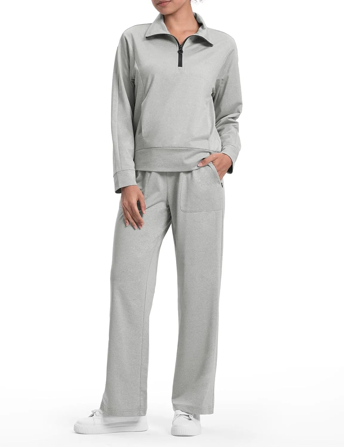 Rdruko Lounge Sets For Women 2 Piece Outfits Sweatsuit Half Zip Sweatshirts and Wide Leg SweatPants Tracksuit Suit