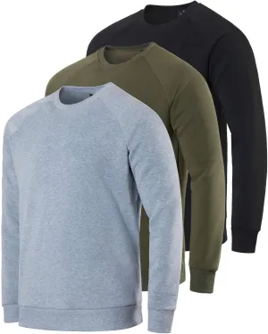 Real Essentials 3 Pack: Men's Soft Plush Fleece Crewneck Sweatshirt - Athletic Pullover Sweater (Available In Big & Tall)